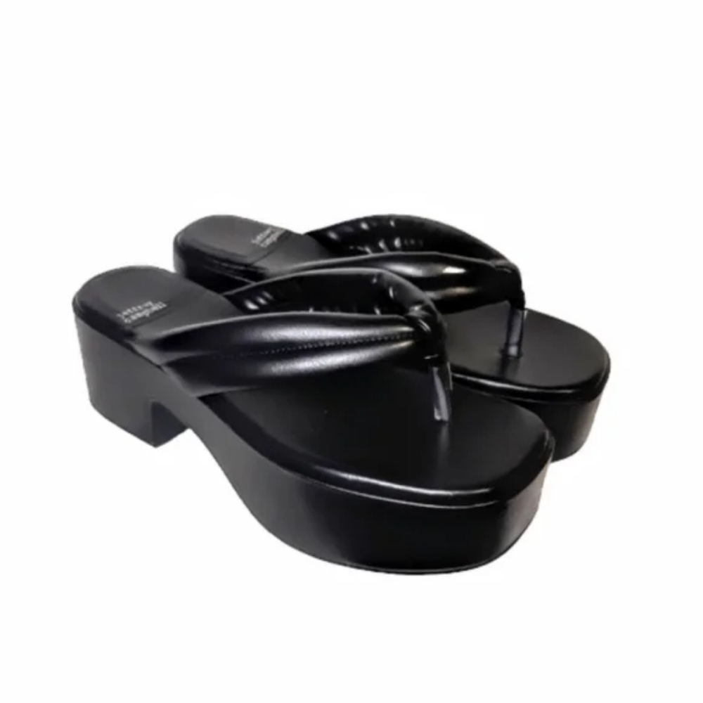 Jeffery Campbell Luau Chunky Platform Flip Flop Thong Sandal Black Y2K Retro 70s